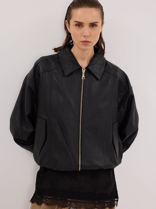 DISSH Jackets & Blazers - DISSH HUTTON BLACK LEATHER BOMBER JACKET - 6 / BLACK